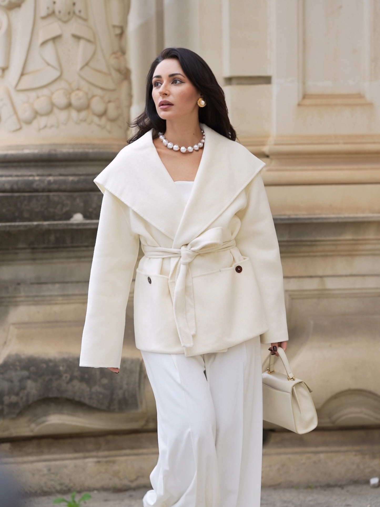 Blair White Cashmere Blend Wrap Coat