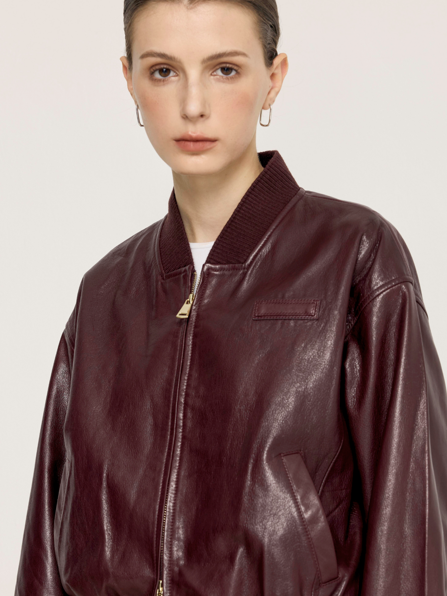 Nova Burgundy Leather Bomber Jacket