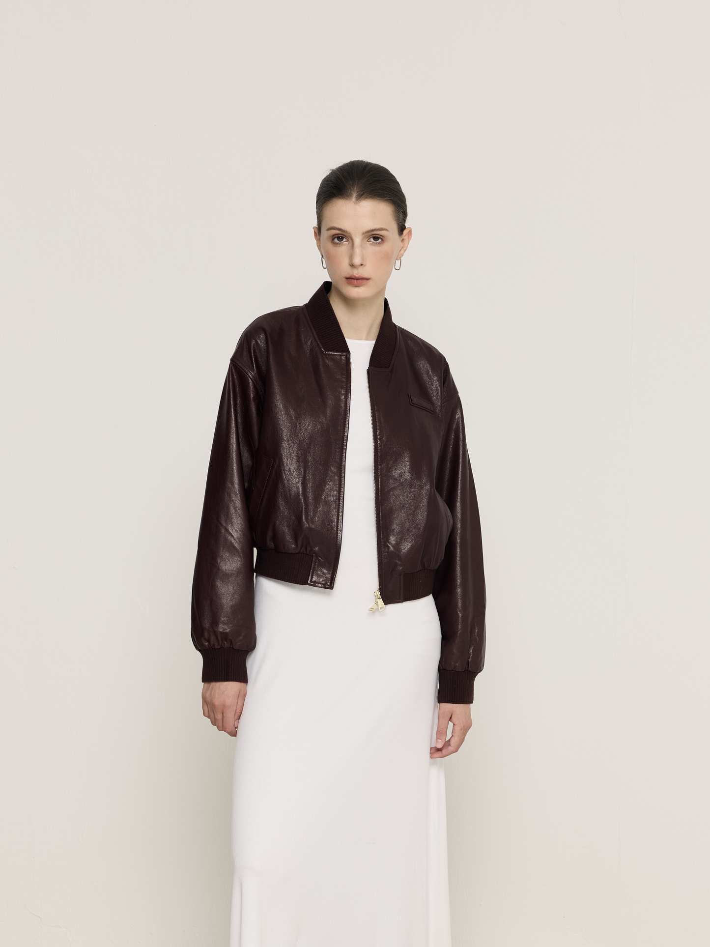 Nova Burgundy Leather Bomber Jacket