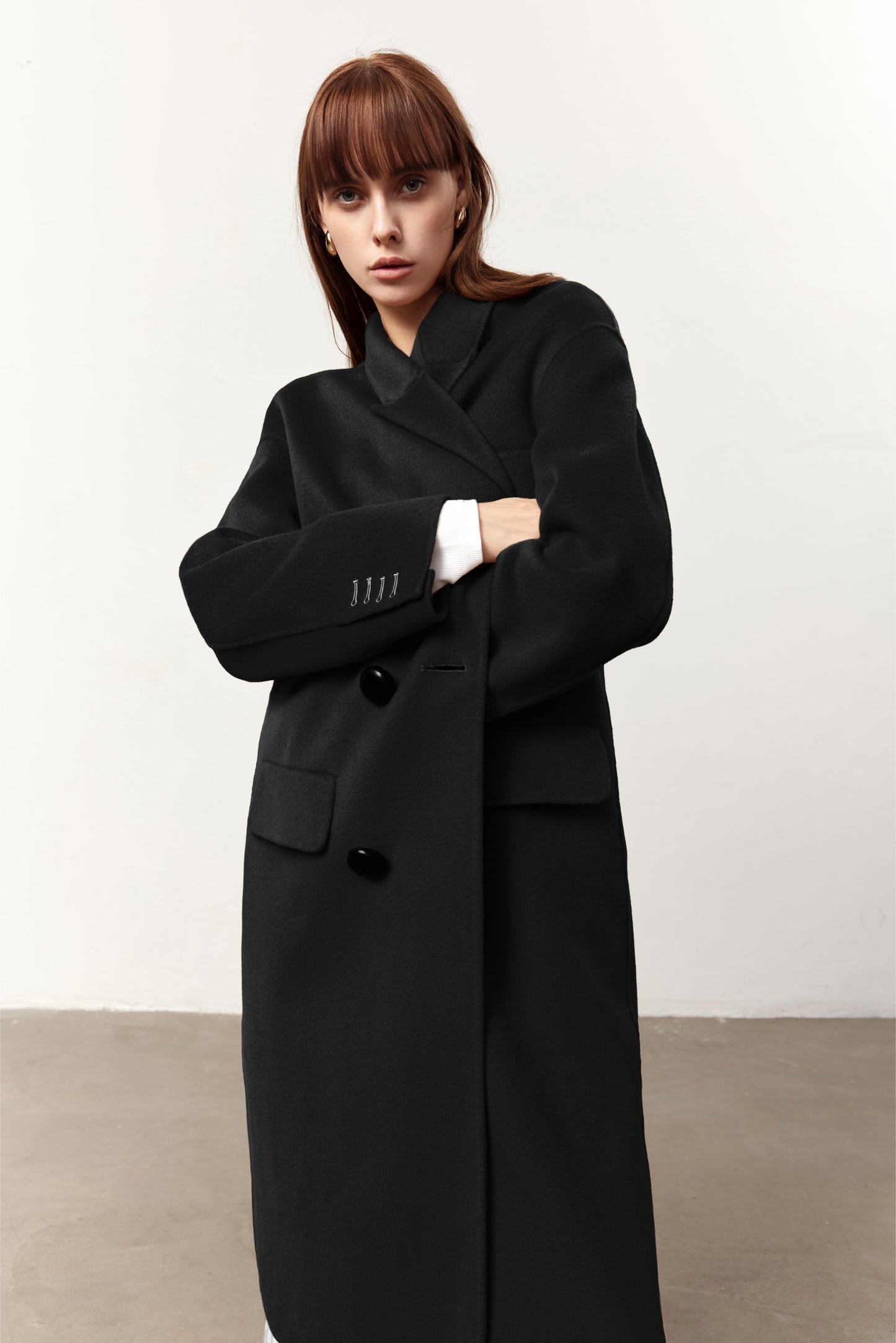 Ainsley Black Cashmere Blend Long Coat