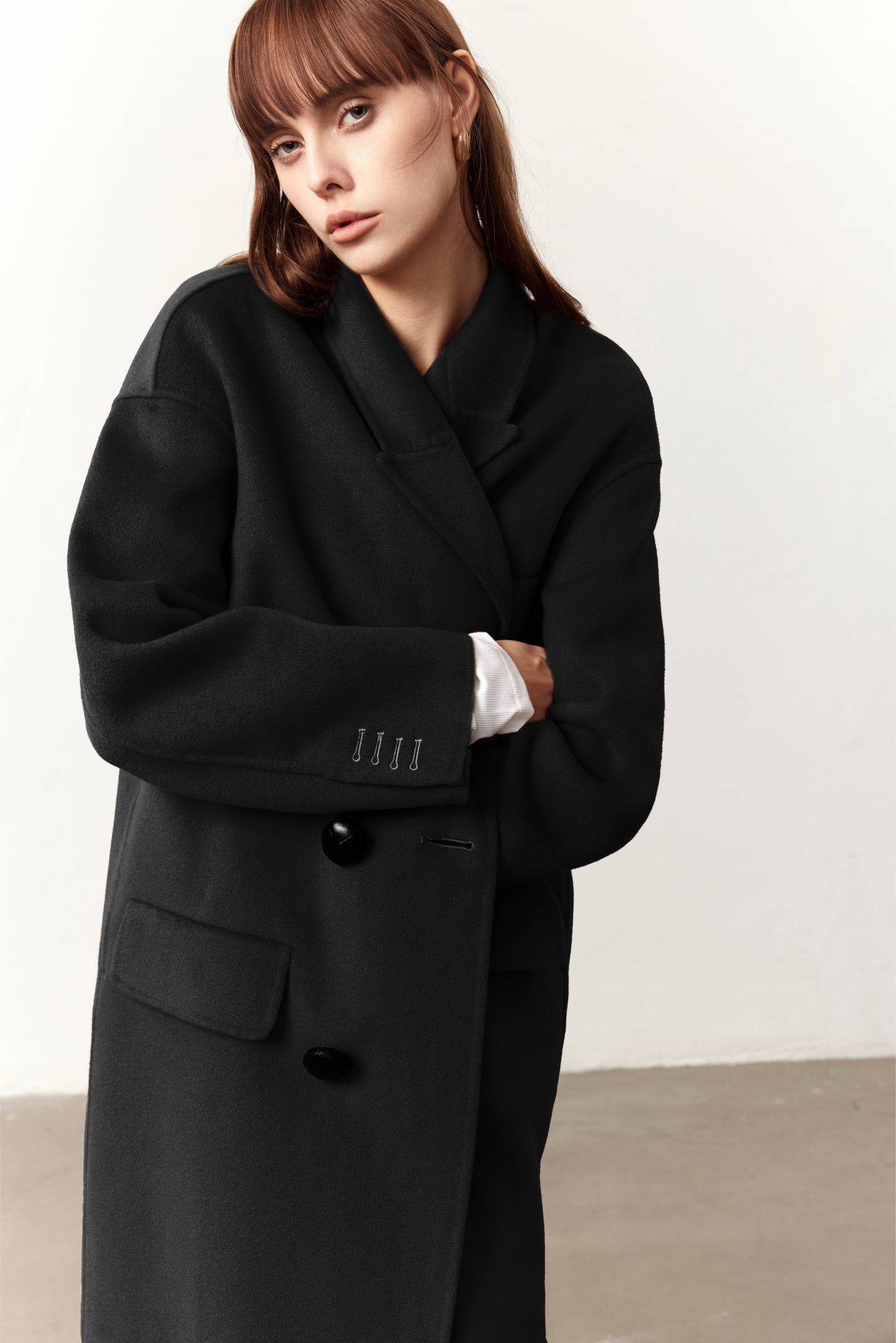 Ainsley Black Cashmere Blend Long Coat