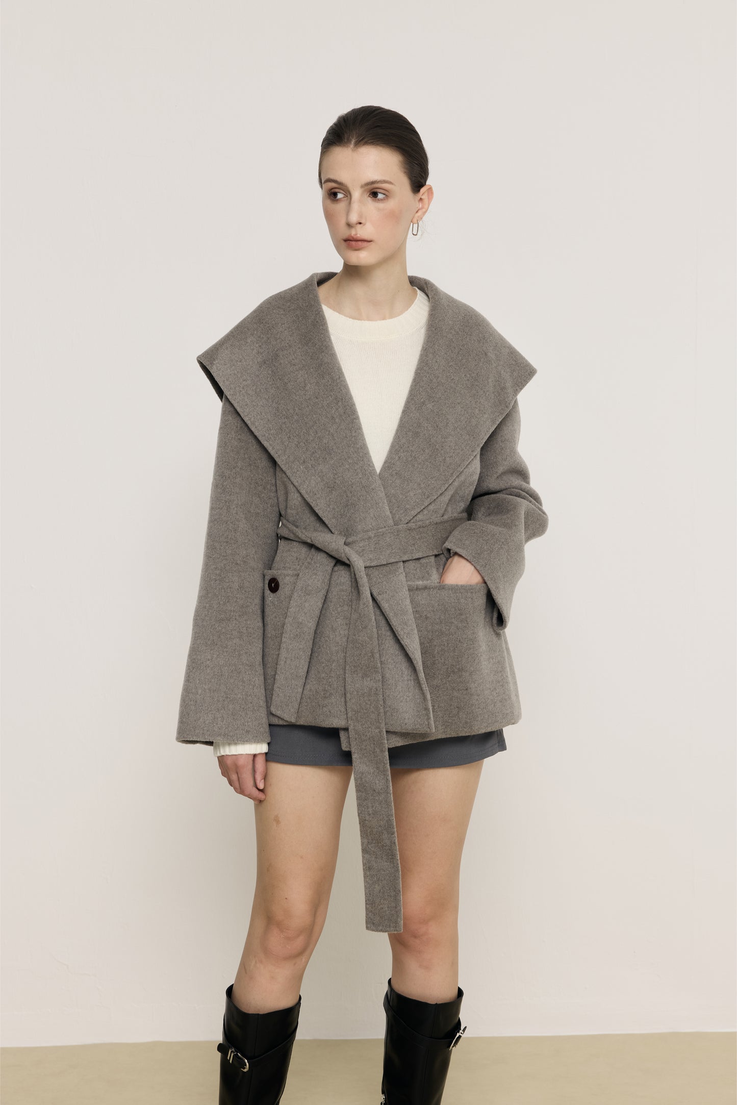 Blair Grey Cashmere Blend Wrap Coat