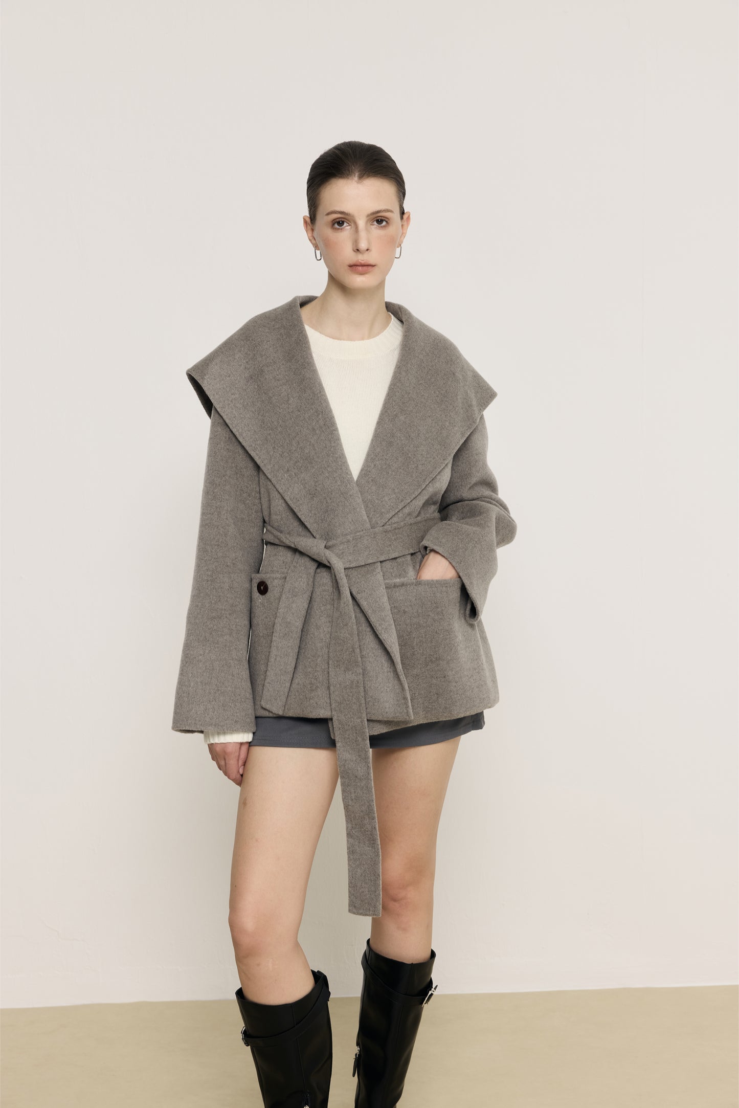 Blair Grey Cashmere Blend Wrap Coat