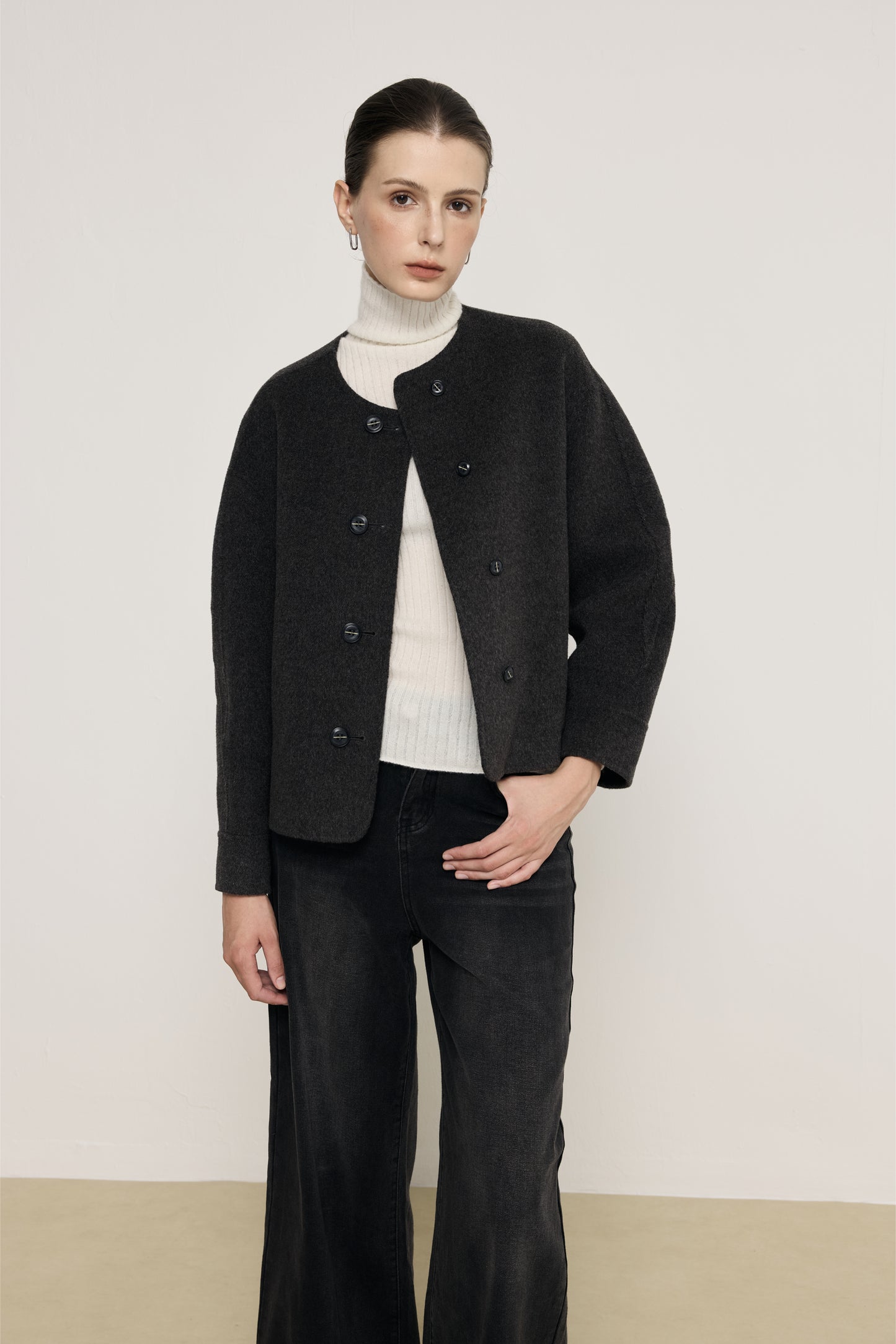 Briar Grey Mohair Blend Bubble Sleeve Coat