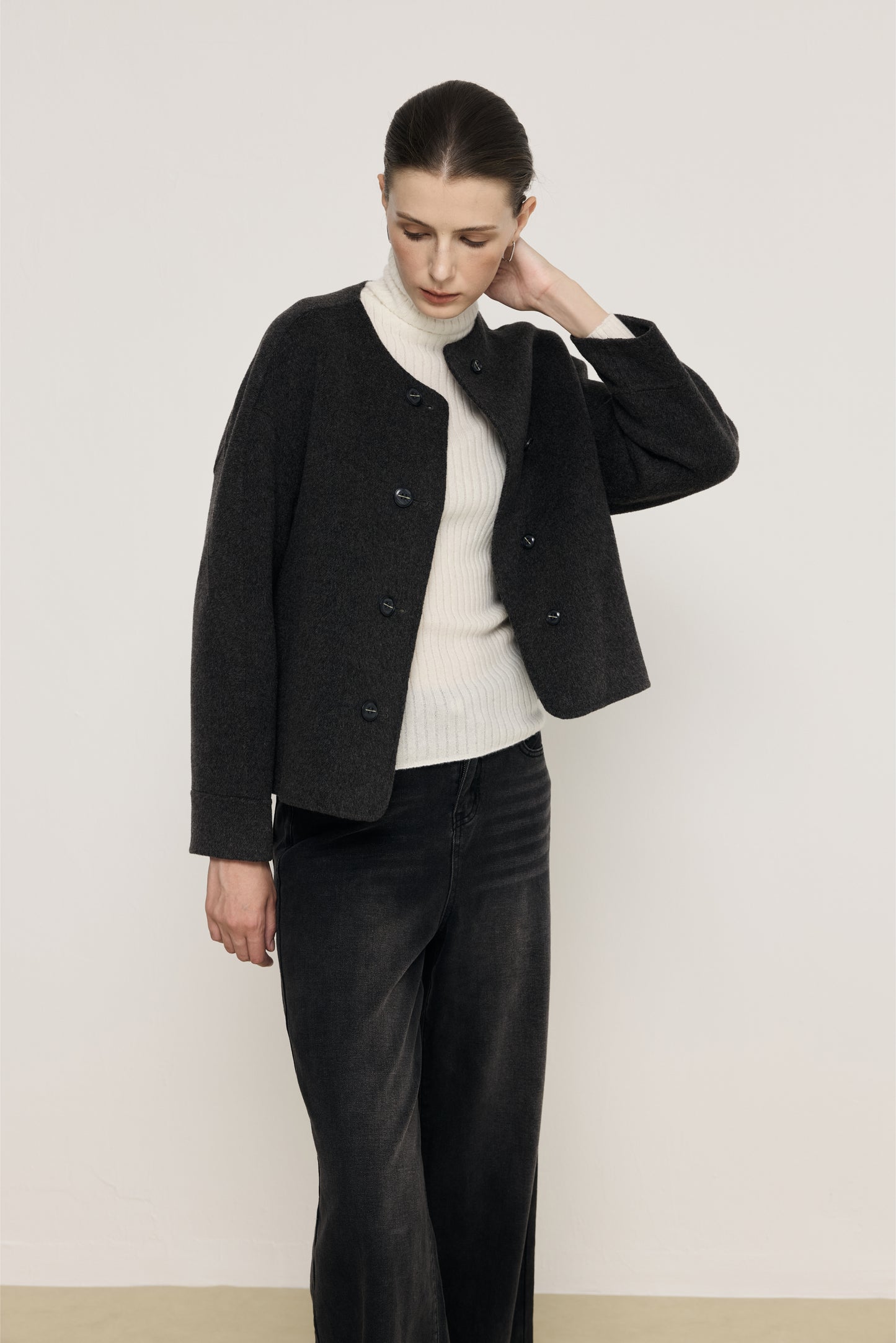 Briar Grey Mohair Blend Bubble Sleeve Coat