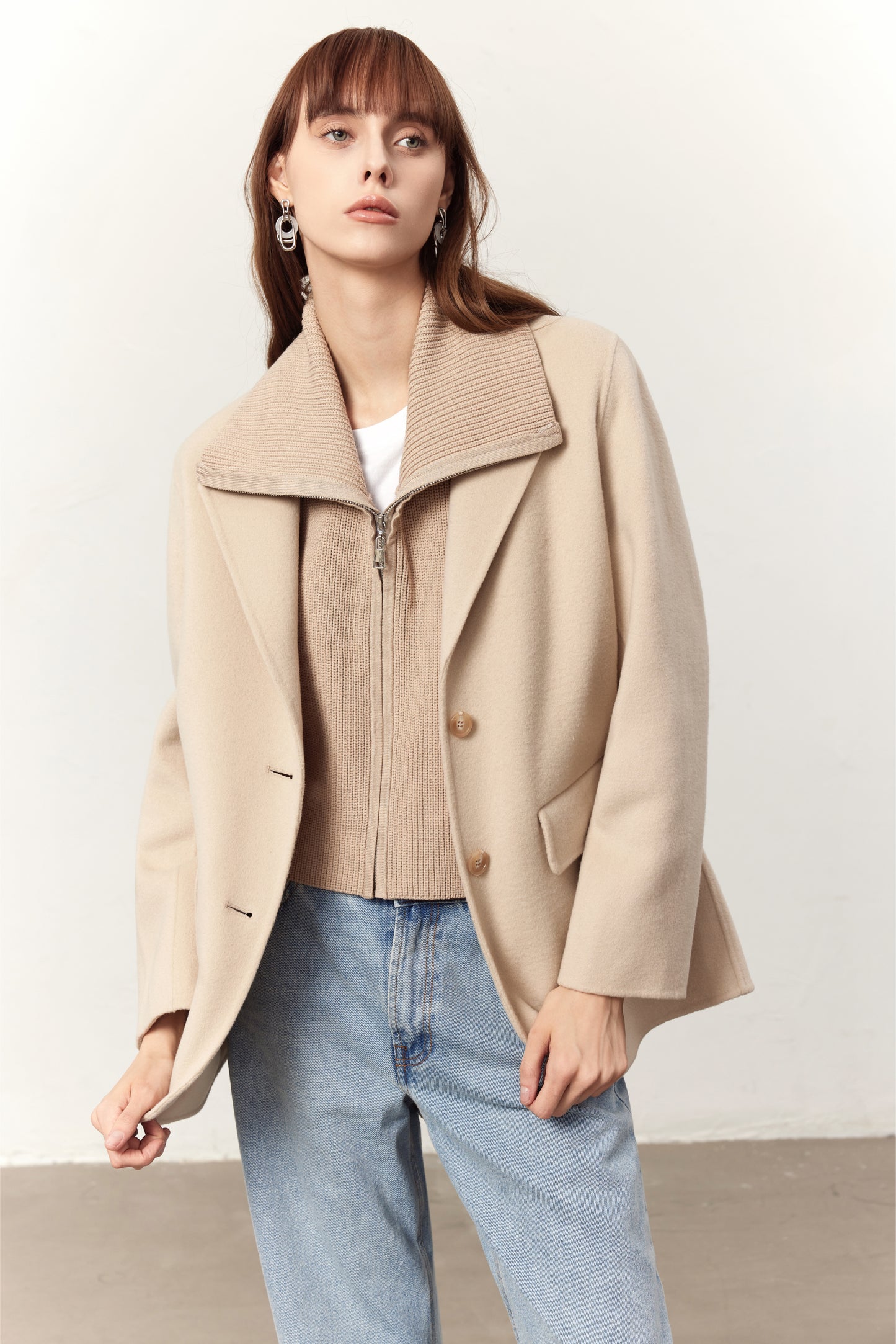 Finley Beige Cashmere Blend Double Layer Coat