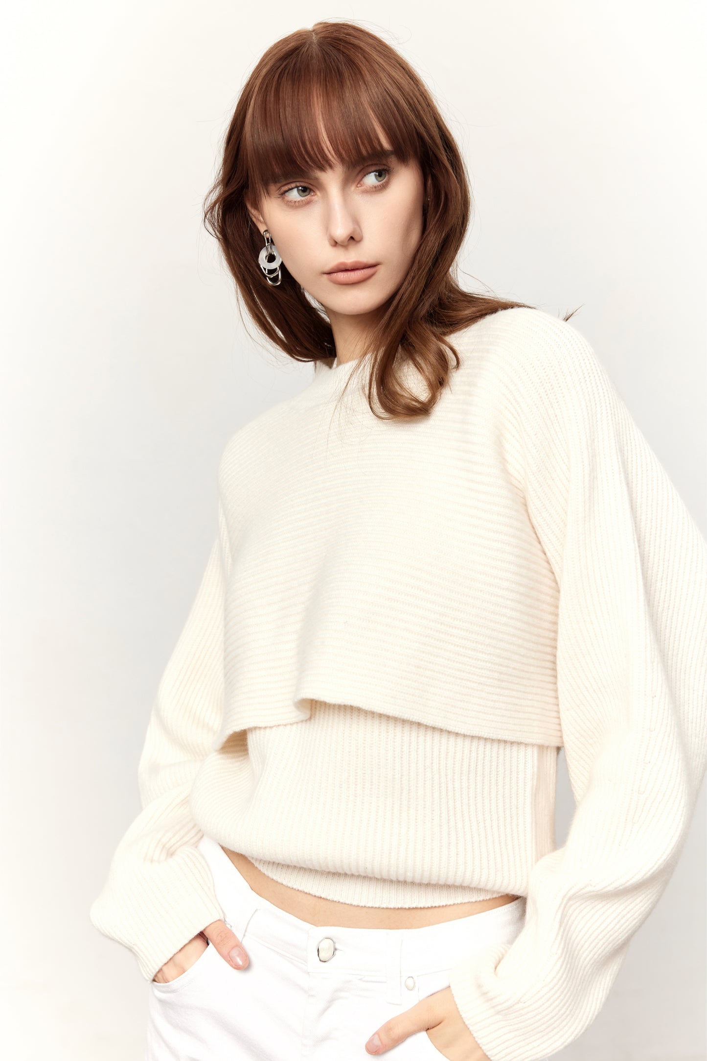 Jude White Wool Two-piece Sweater