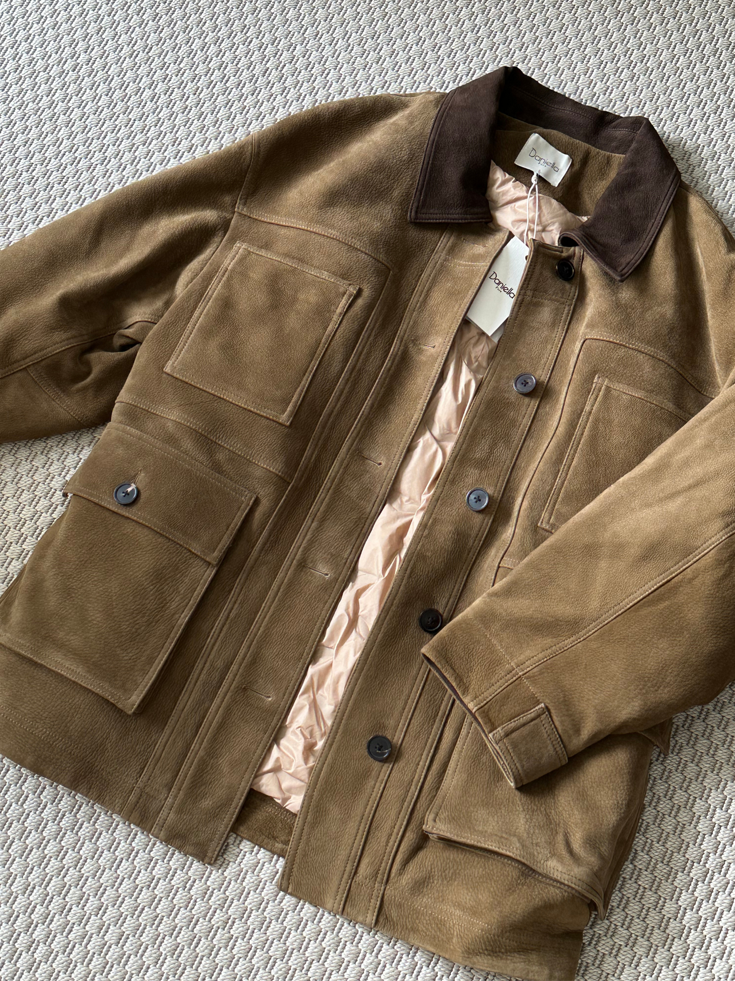 June Olive Suede Barn Jacket with Down Lining