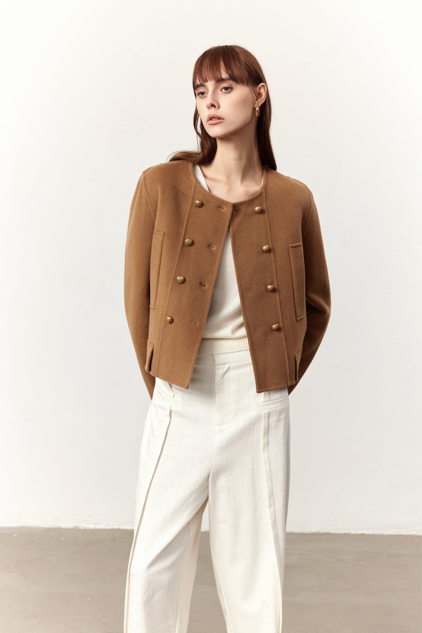 Logan Camel Cashmere Blend Cropped Coat