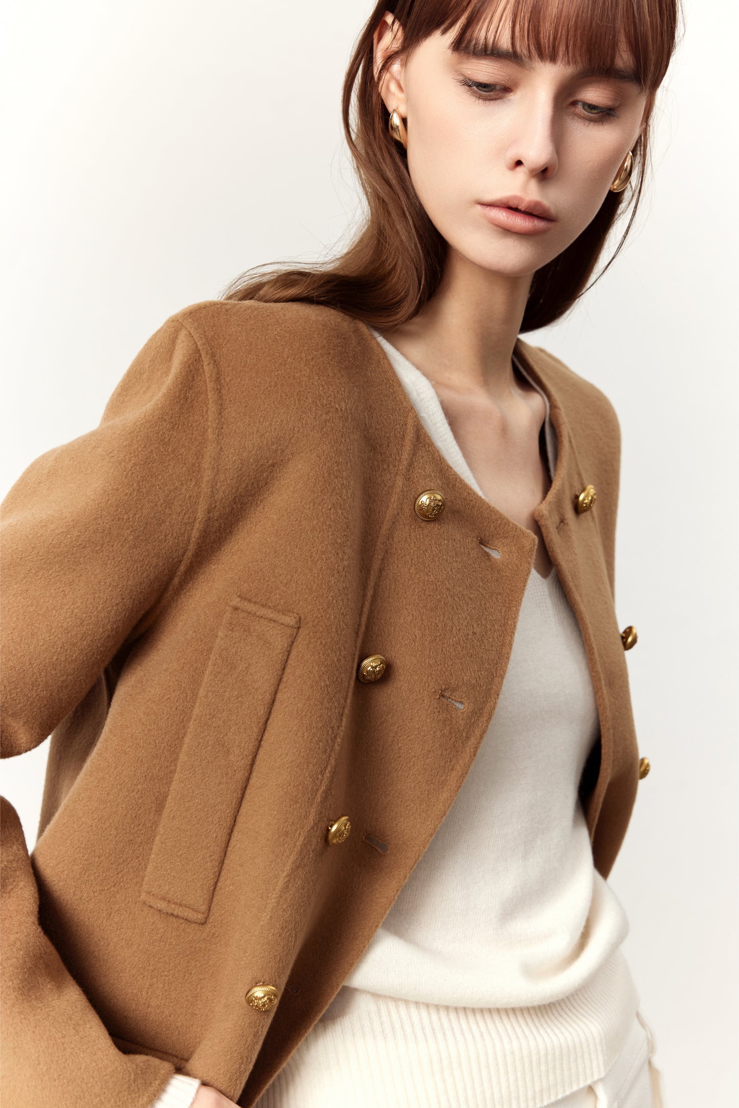 Logan Camel Cashmere Blend Cropped Coat