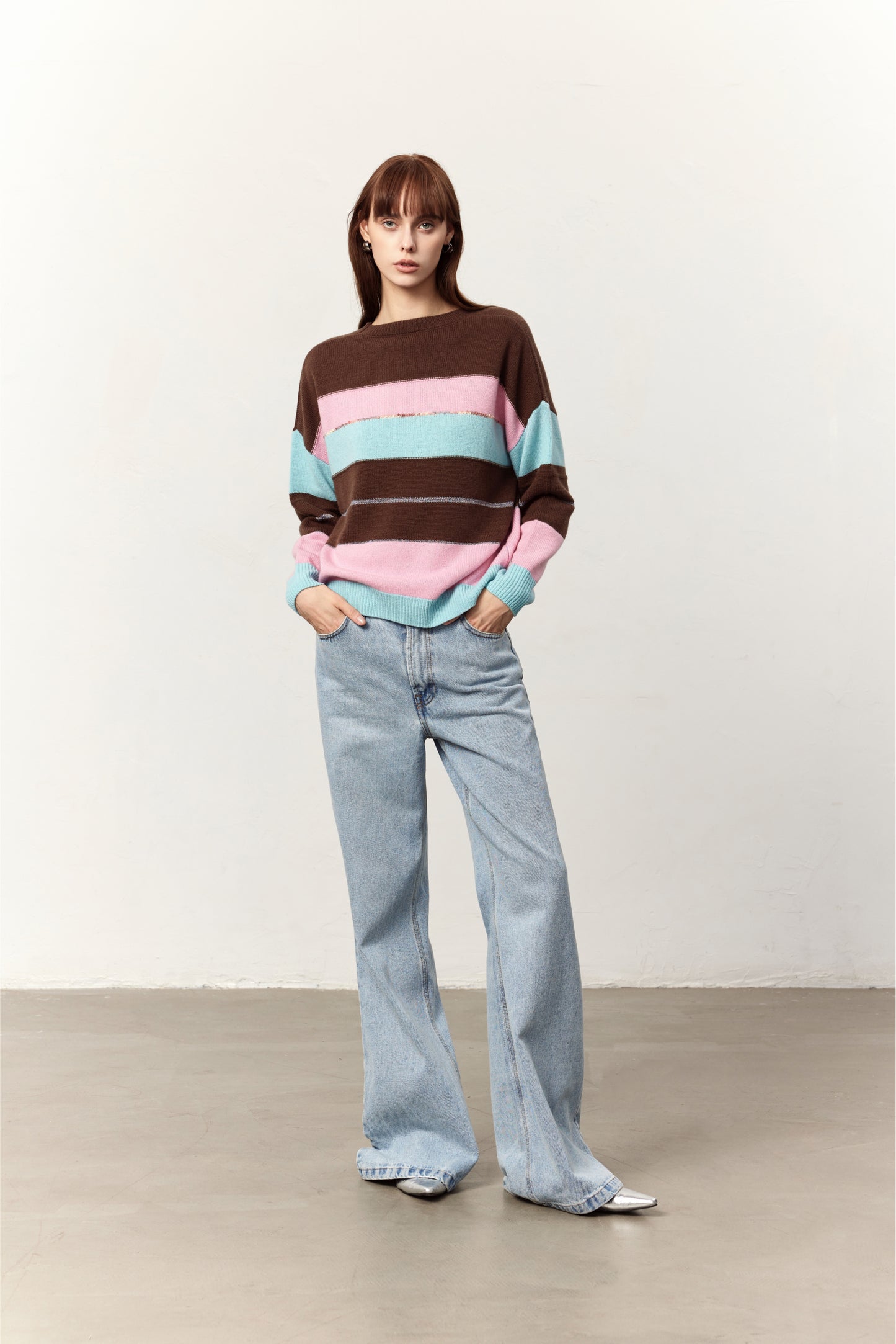 Lux Brown Wool Striped Sweater
