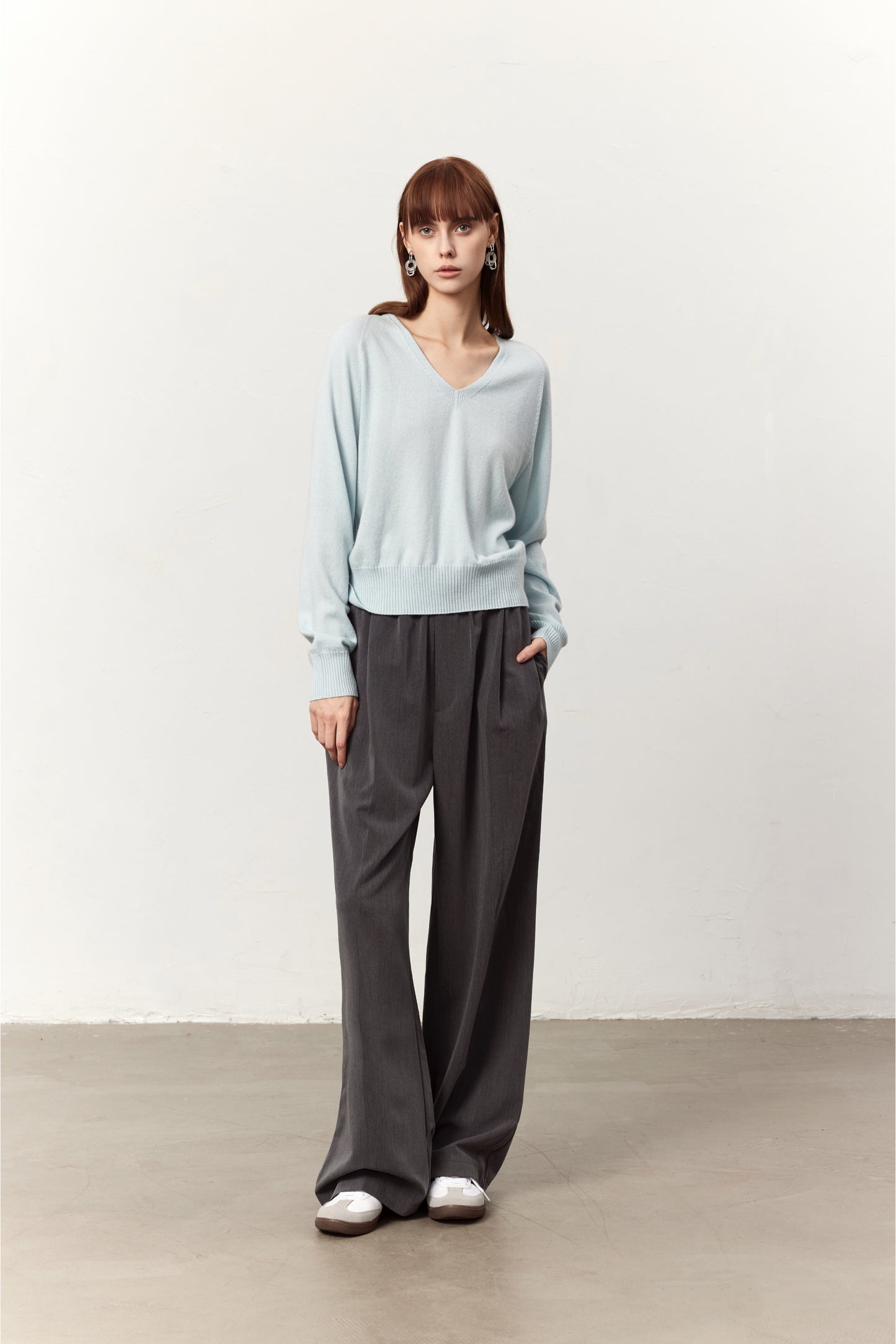 Monroe Blue Wool V-Neck Sweater