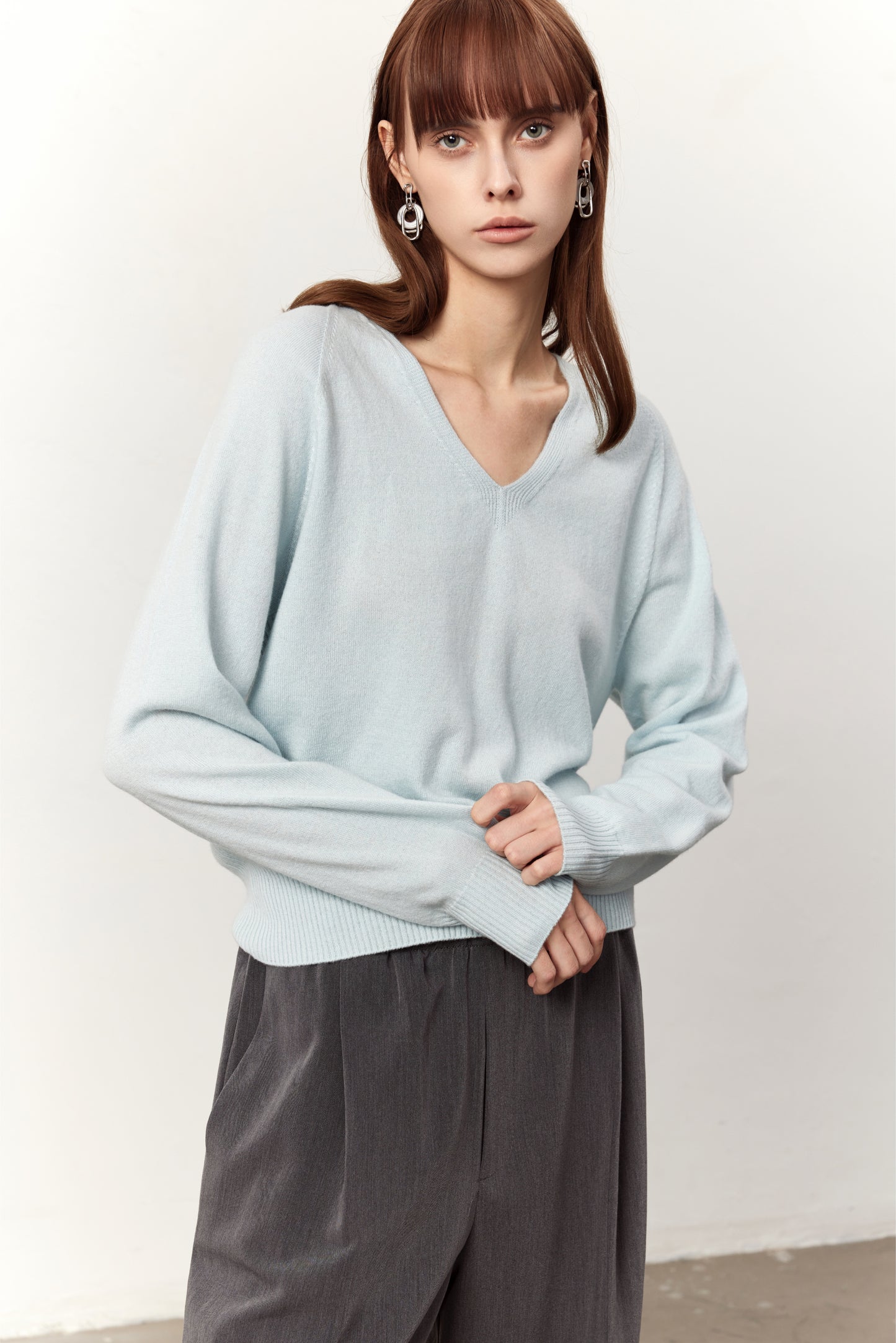 Monroe Blue Wool V-Neck Sweater