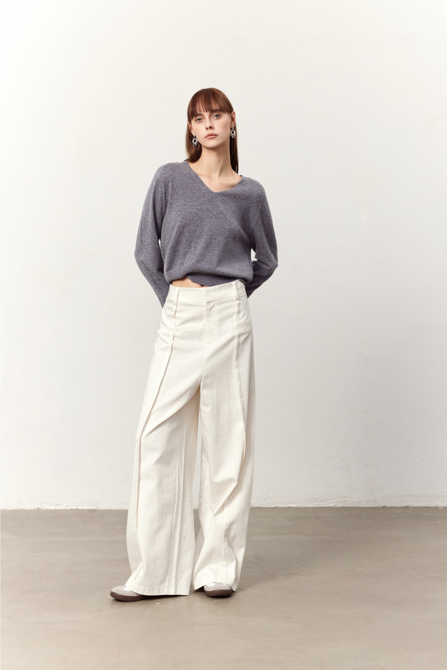 Monroe Grey Wool V-Neck Sweater