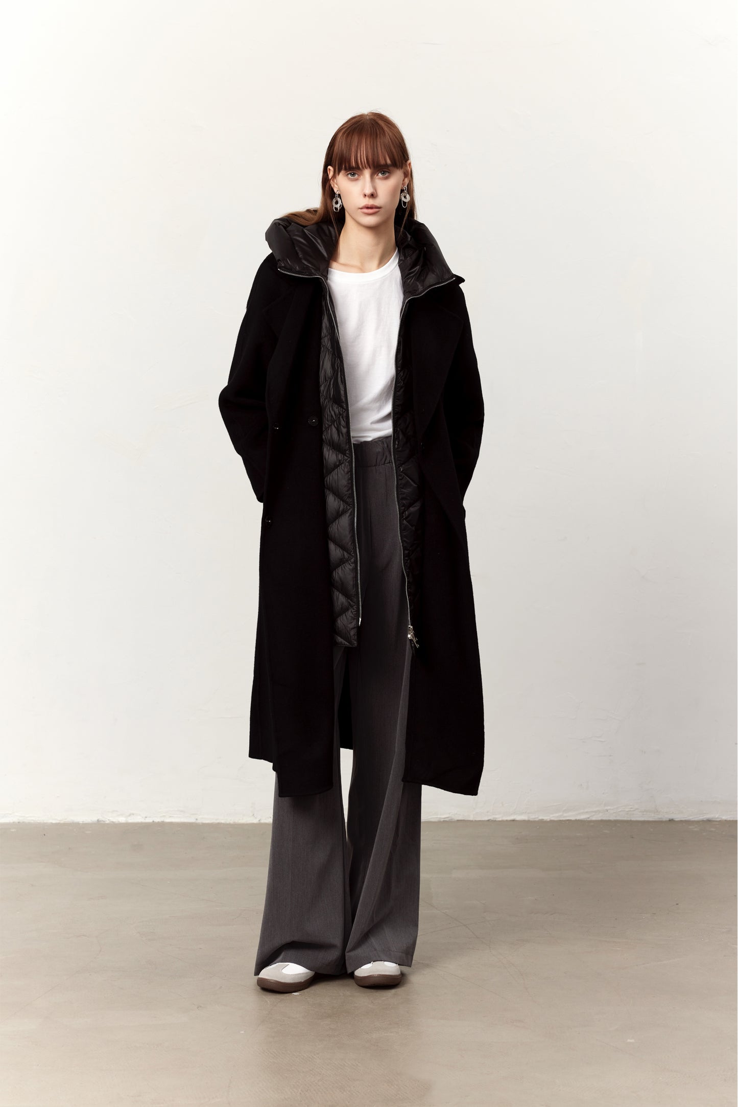 Reese Black Cashmere Blend Coat with Down Layer