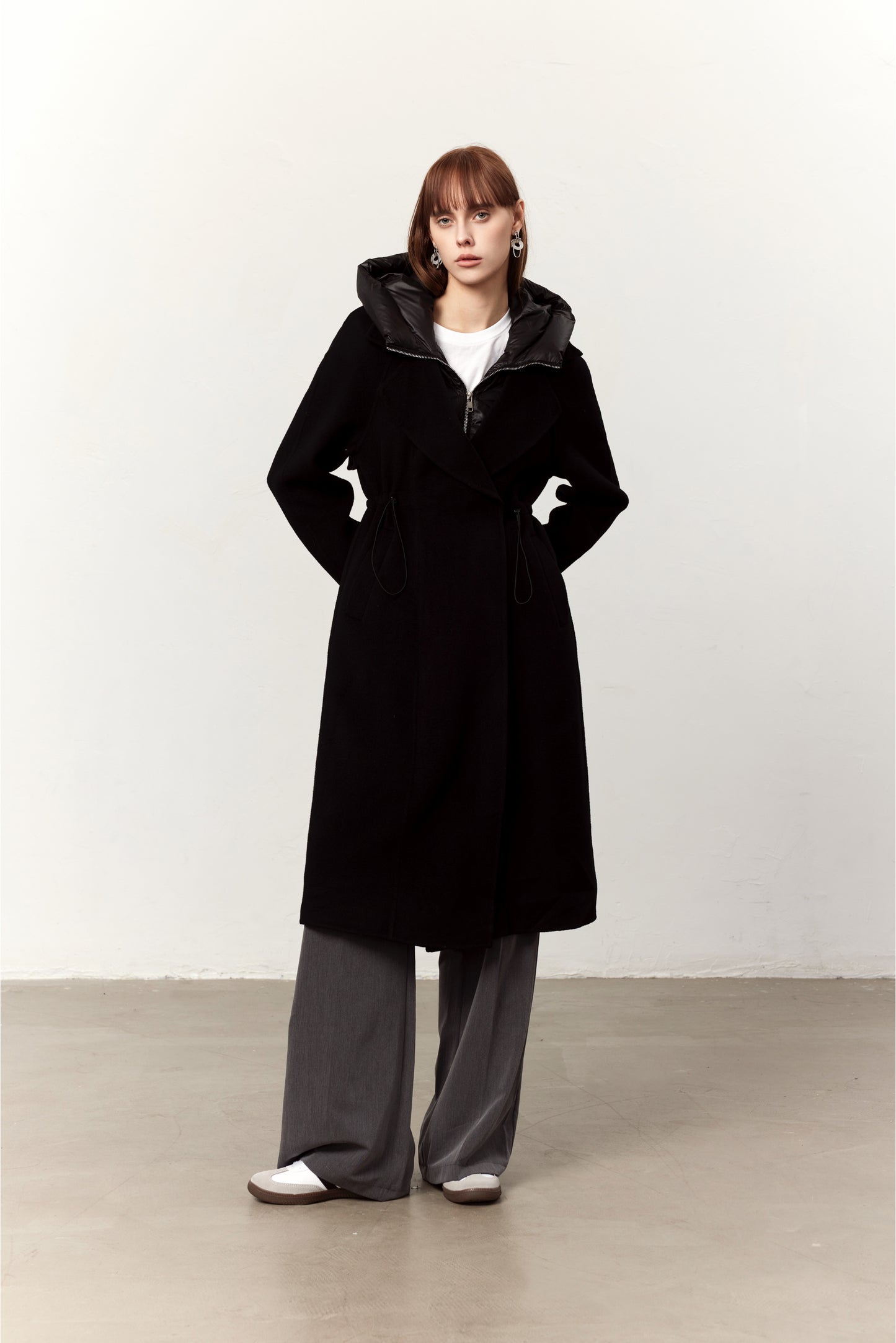Reese Black Cashmere Blend Coat with Down Layer