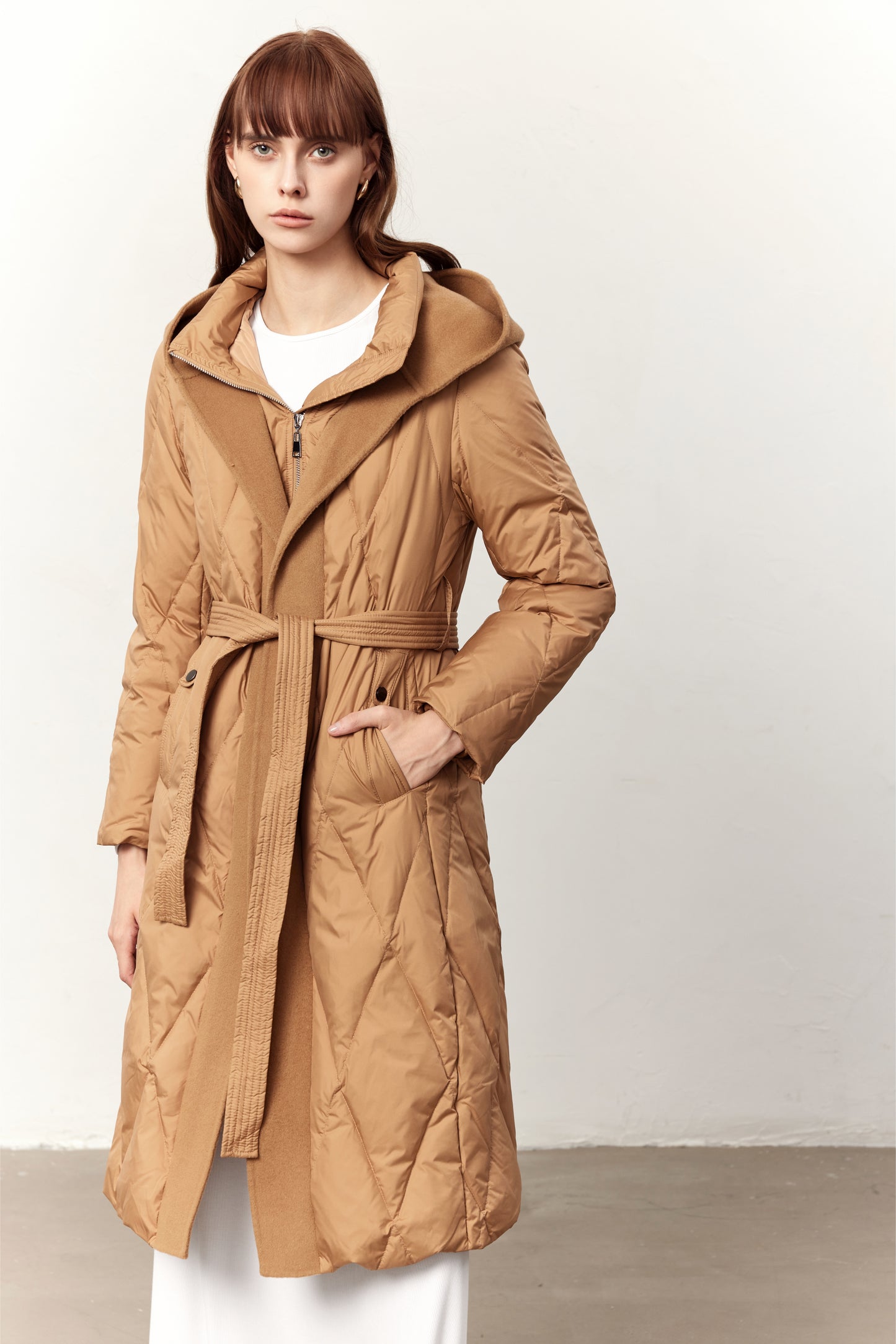 Rowan Camel Cashmere Blend Down Jacket