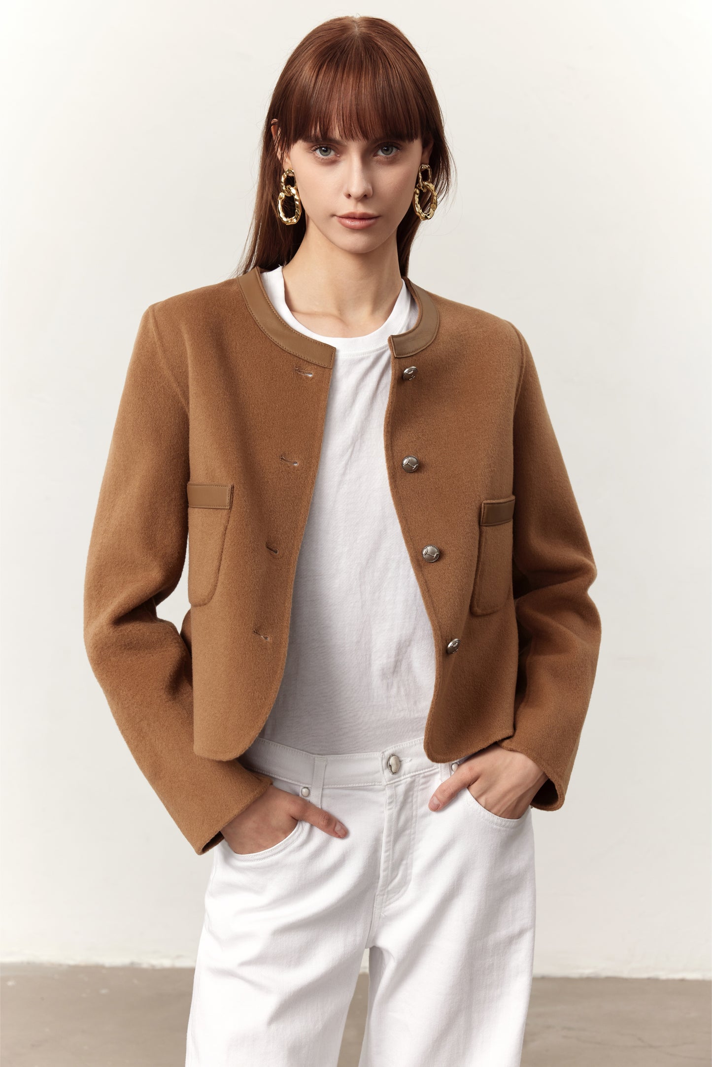 Drew Camel Cashmere Blend Cropped Coat