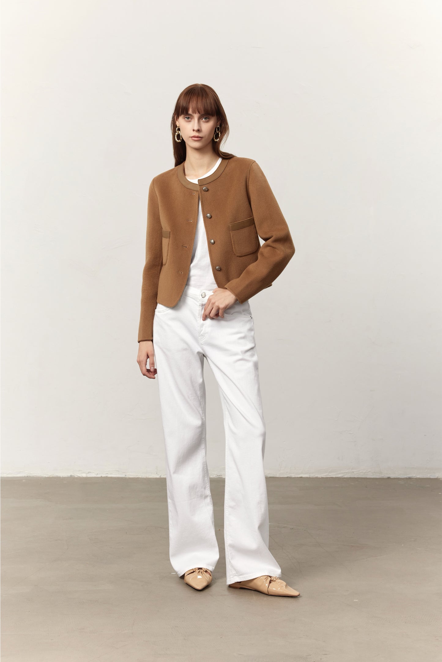 Drew Camel Cashmere Blend Cropped Coat