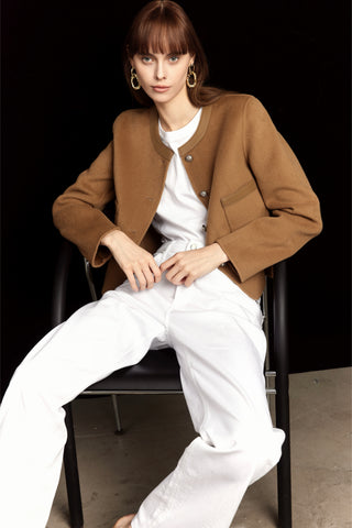 Drew Camel Cashmere Blend Cropped Coat