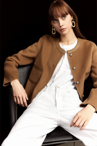 Drew Camel Cashmere Blend Cropped Coat