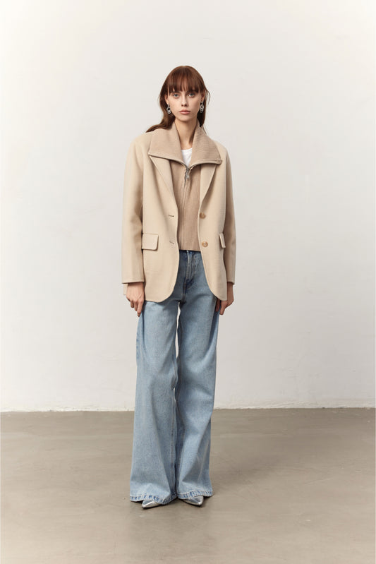 Finley Beige Cashmere Blend Double Layer Coat