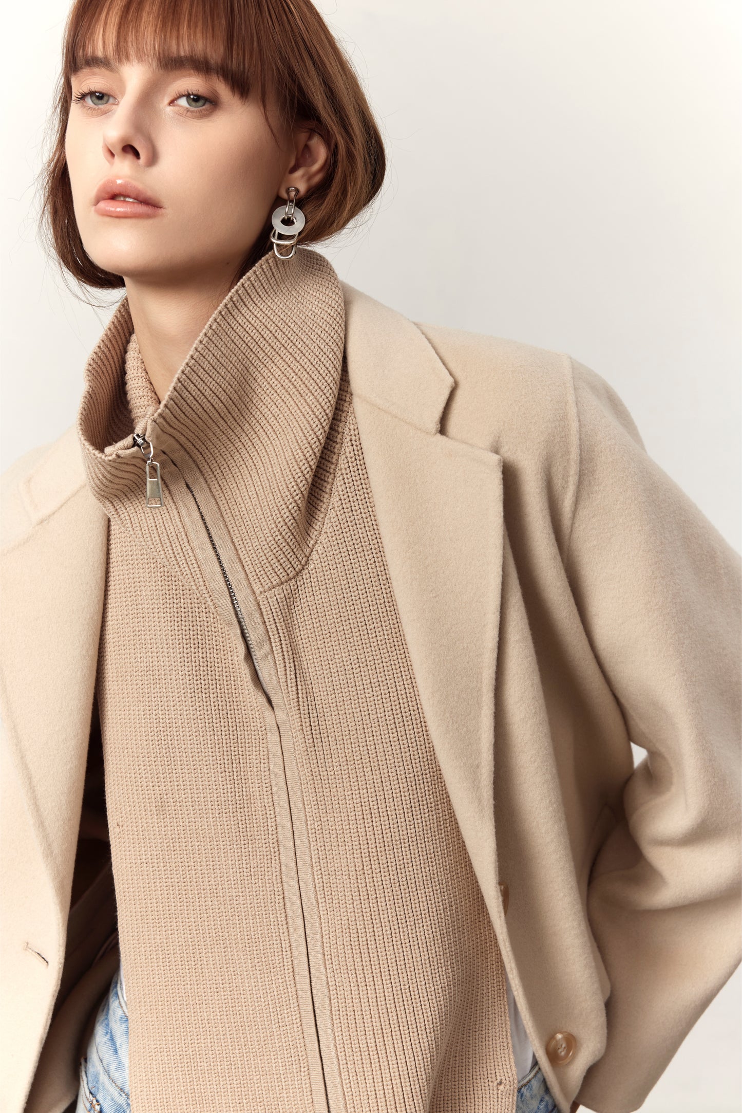 Finley Beige Cashmere Blend Double Layer Coat