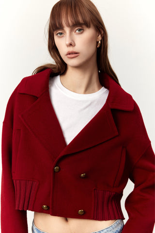 Lane Red Cashmere Blend Double Breasted Cropped Coat