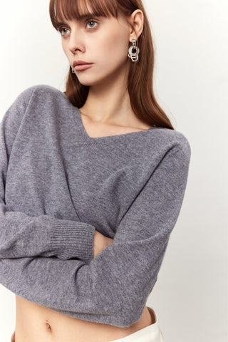 Monroe Grey Wool V-Neck Sweater