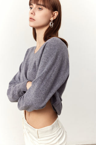 Monroe Grey Wool V-Neck Sweater