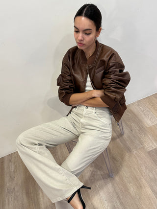 Nova Brown Leather Bomber Jacket