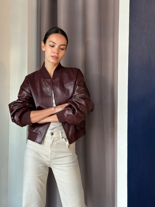 Nova Burgundy Leather Bomber Jacket