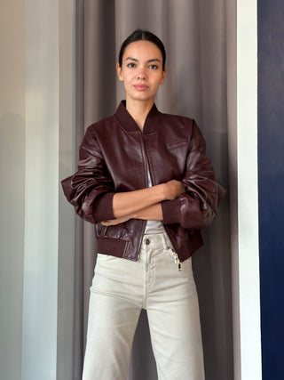 Nova Burgundy Leather Bomber Jacket