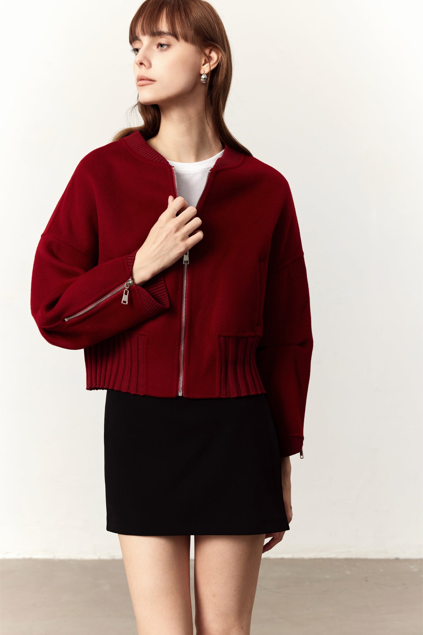 Parker Red Cashmere Blend Bomber Coat