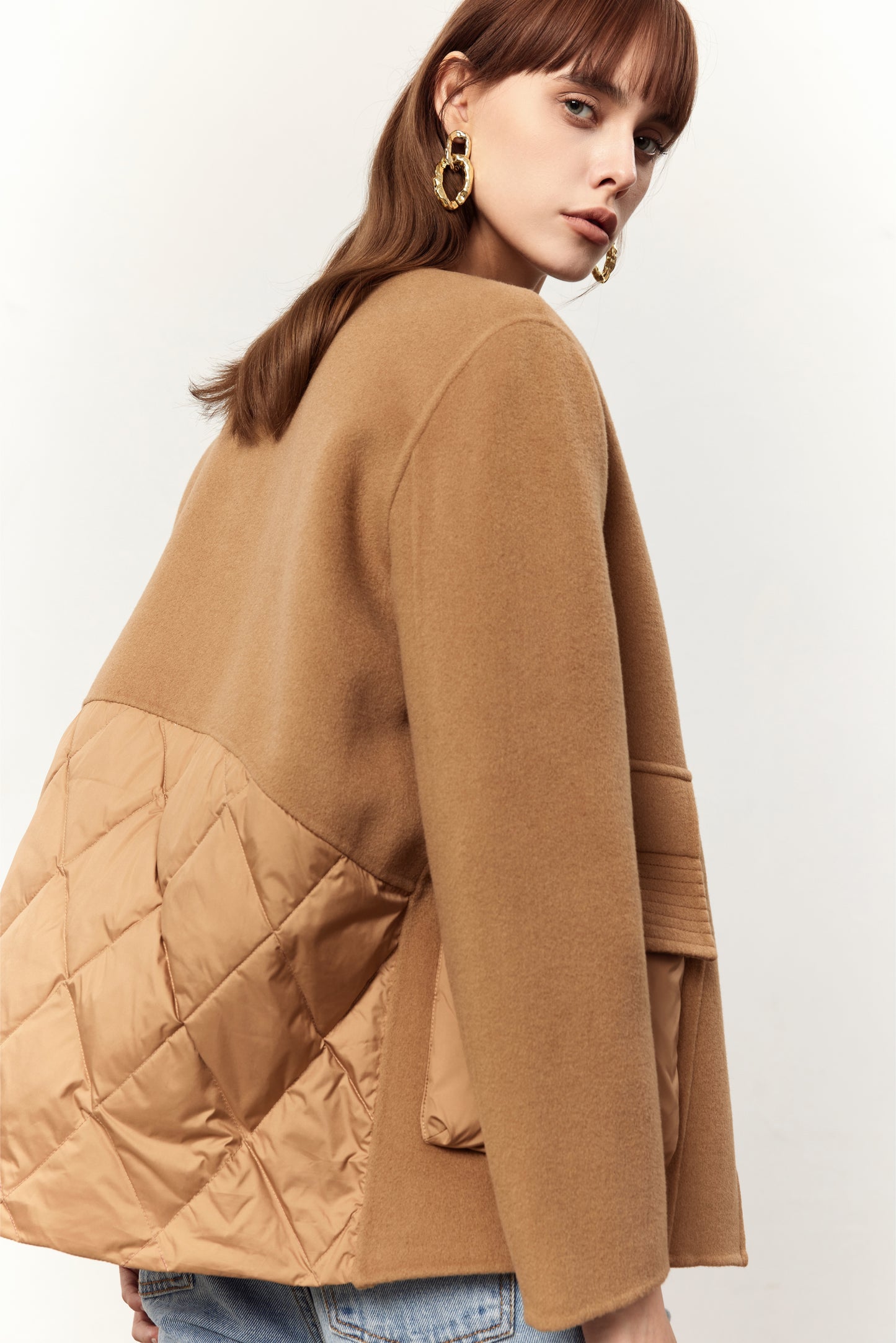 Quinn Camel Cashmere Blend Down-Pocket Coat