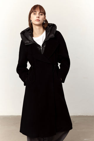 Reese Black Cashmere Blend Coat with Down Layer