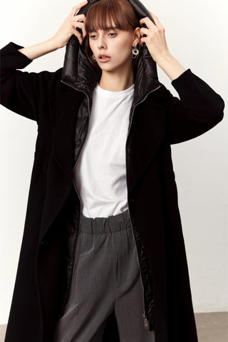 Reese Black Cashmere Blend Coat with Down Layer