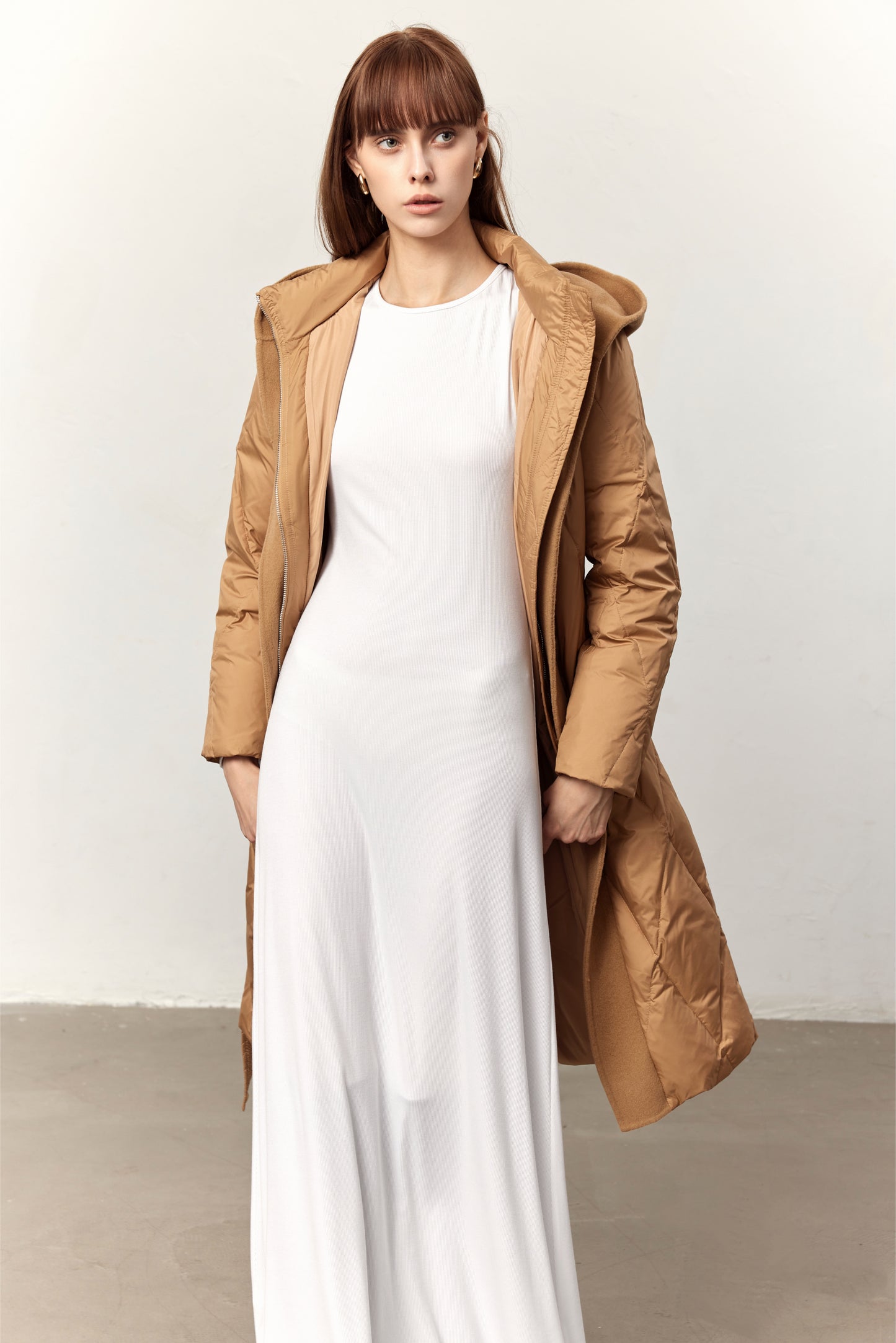 Rowan Camel Cashmere Blend Down Jacket