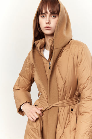 Rowan Camel Cashmere Blend Down Jacket