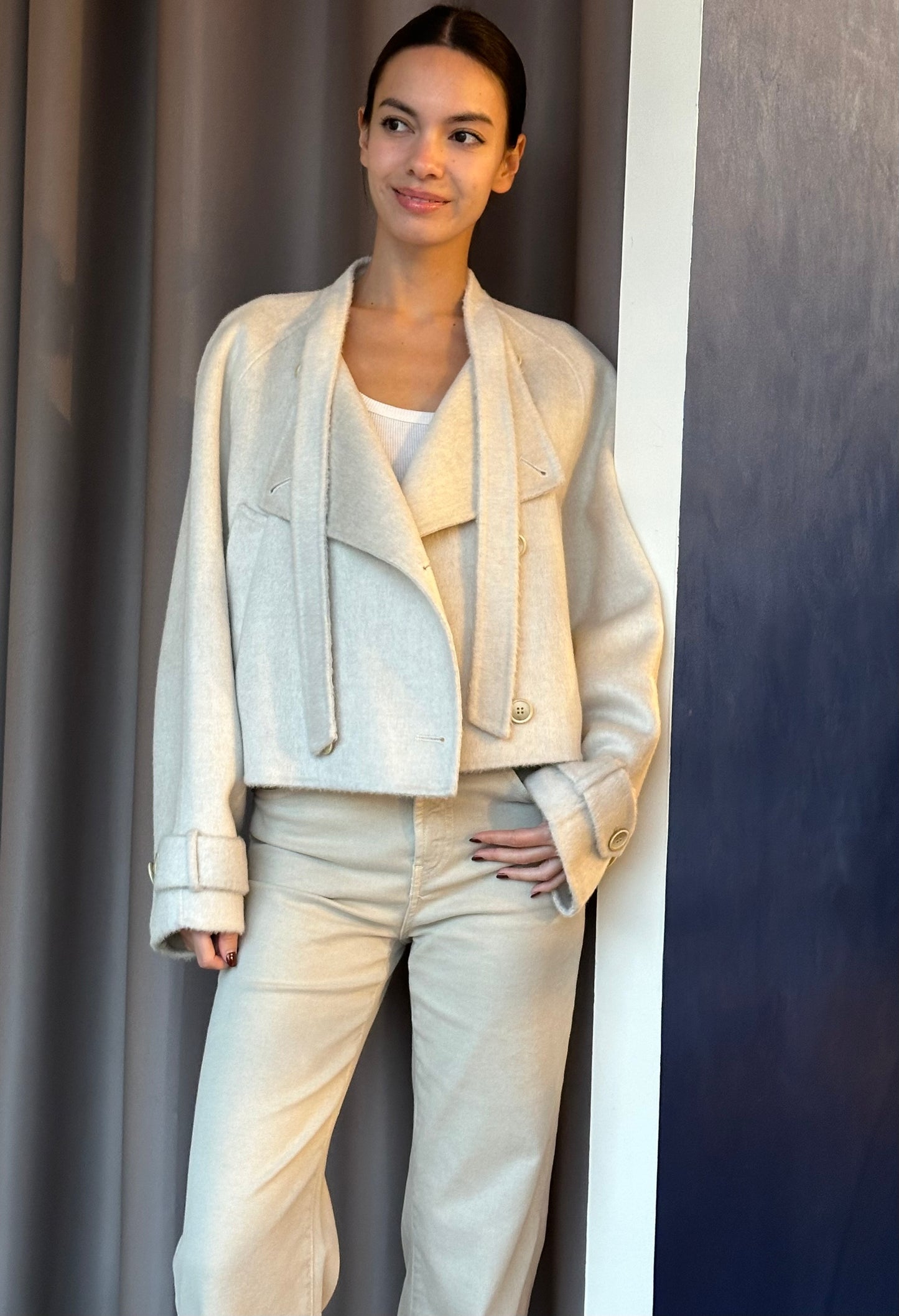 Skylar Off White Wool Cropped Coat