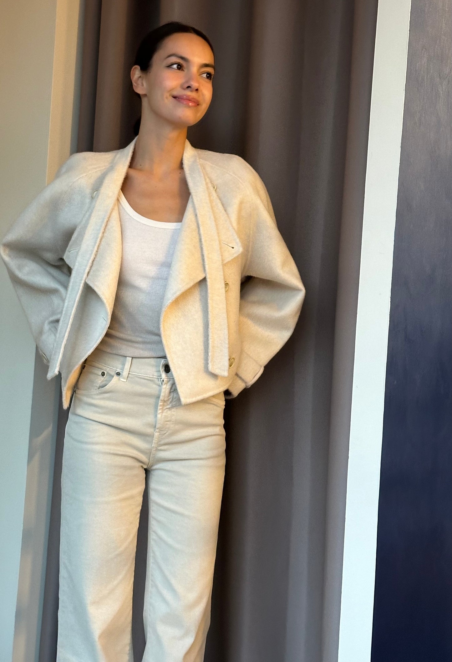 Skylar Off White Wool Cropped Coat
